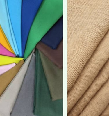 Various natural and eco-friendly fabrics like cotton and canvas for custom bags.