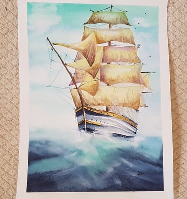 a picture of a ship in the ocean