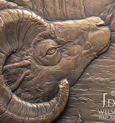 Ridge Fire Refuge - Big horned sheep, Garden of the Gods, bronze relief -Jeremiah D Welsh