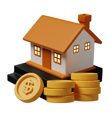 a house with a dollar sign and coins for home loan wealth