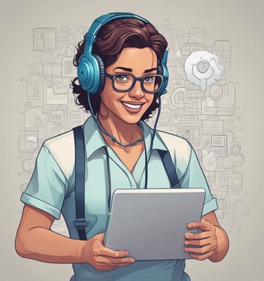 a woman in a headset with headphones and headphones