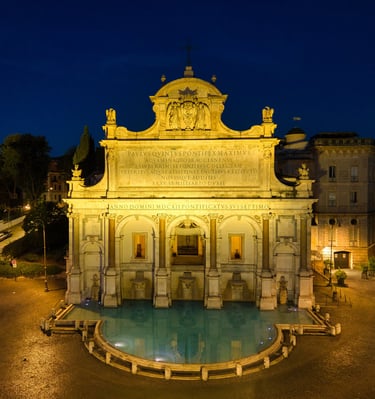 Roma, La fontana Dell'Acqua Paola "Il Fontanone" ripresa in notturna effettuata con i droni