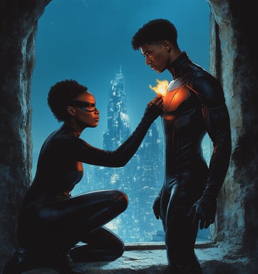 two superheros sharing an intimate moment
