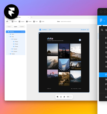 Imagem que mostra um desktop com uma imagem do plugin do Figma para o Framer