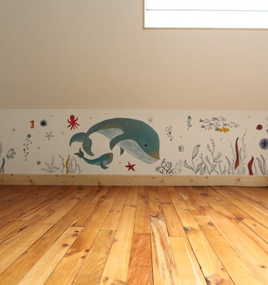 Mur peint chambre enfant paysage marin Vieux Caen Normandie fresque déco intérieure Fresh