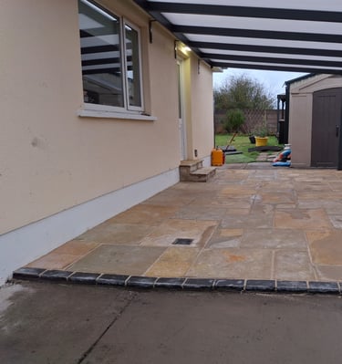 a patio with a patio area and a patio area