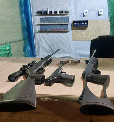 daug ginklu ant stalo pneumatiniu ginklų tire