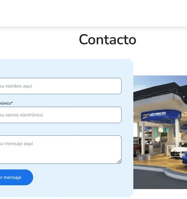 Formulario de contacto y tienda de venta de autos