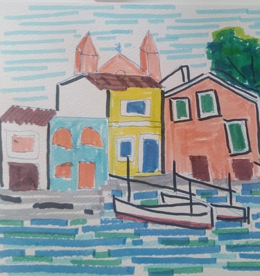 a drawing of a boat in the water