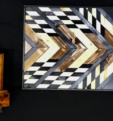 Contemporary Geometric Wall Art, Wood Wall Art, Wooden Mosaic, Dark Wall Decoration. Modern Wooden A