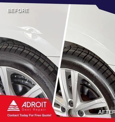 VW Jetta quarter panel body line damage, repaired by PDR techniques
