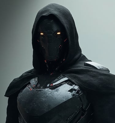 a man in a black suit and a black hoodie