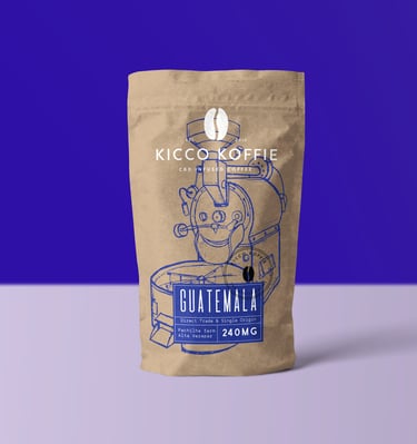 fraft coffee bag with minimalis picture of coffee roasting maschine, royal blue color