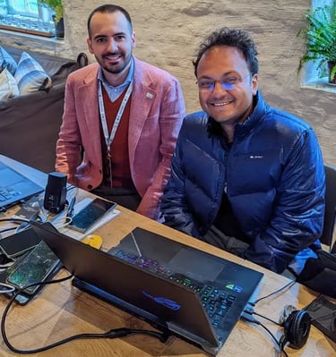Vlad Ghita and Sagar Shah smiling to the camera in Hamburg