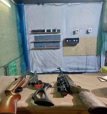 stalas su daug ginklų