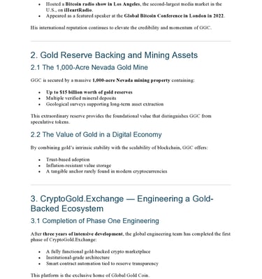 Global Gold Coin Whitepages GGC backing and how it's secured