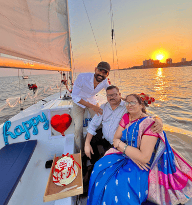 a man and woman sitting on a boat