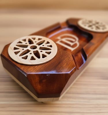 Handcrafted premium wood whiskey and cigar holder with personalized engraving, a unique gift item.