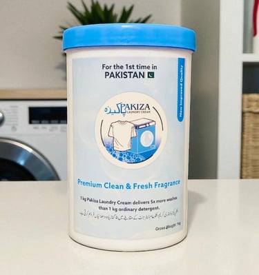 Front view of Pakiza Laundry Cream jar by ZSA Traders Pakistan – premium detergent for hand and machine wash with fresh fragr