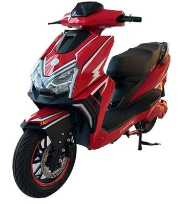 a red scooter with a red and black scooter