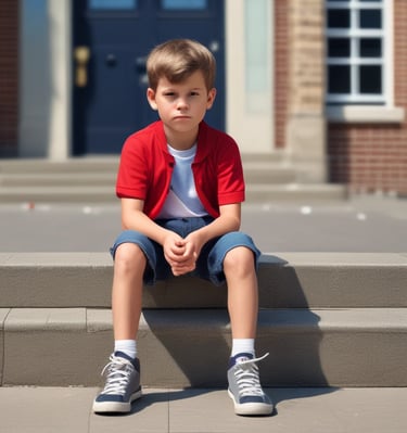A young child sitting comfortably with headphones, eyes closed and a gentle smile, immersed in the audio program