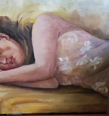 dipinto di donna distesa sul letto