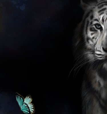 digital painting of a tiger gazing at a butterfly