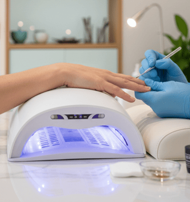 a woman getting her nails done by a manicure