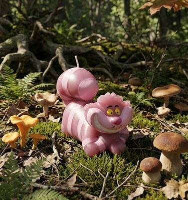 Vela artesanal del Gato Cheshire inspirada en Alicia