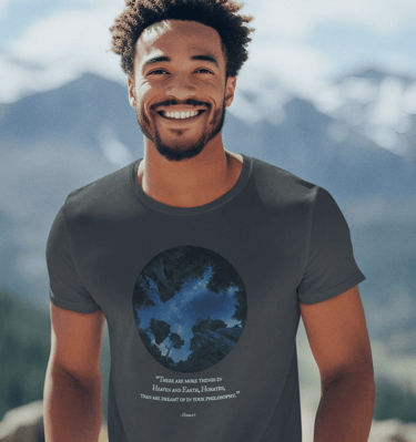 Featuring a stunning night sky design paired with Shakespeare’s iconic quote from Hamlet.
