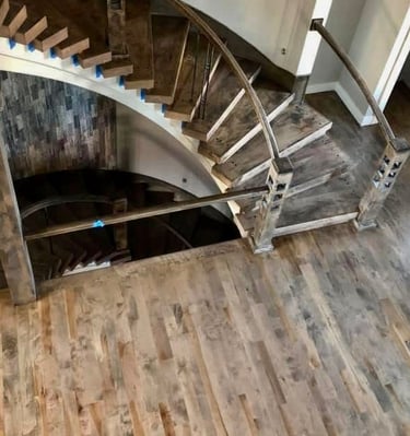 Custom hardwood floor and stairs