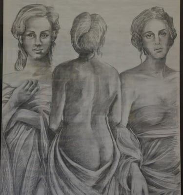 disegno a matita di tre donne in posa