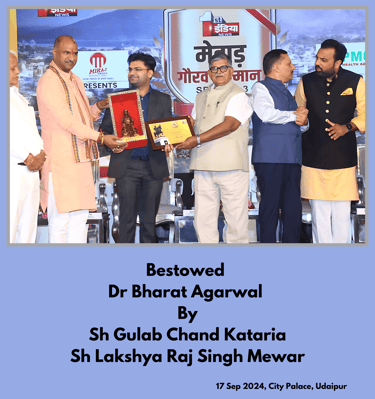 "Mewar Pride Honour award winner Dr Bharat Agarwal at Plastic Surgeon Udaipur."