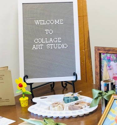 A variety of collage examples that can be made at Collage Art Studio.