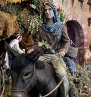 niños en burro figura de belén impresa en 3D