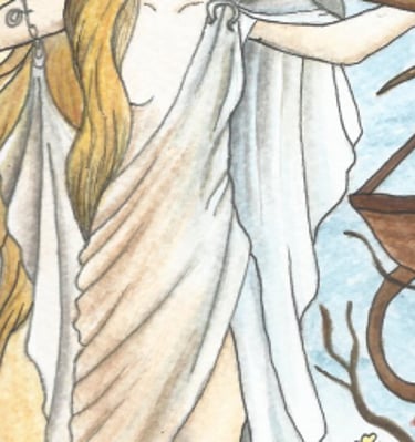 a drawing of a lady with a scale symbolizing autumn equinox