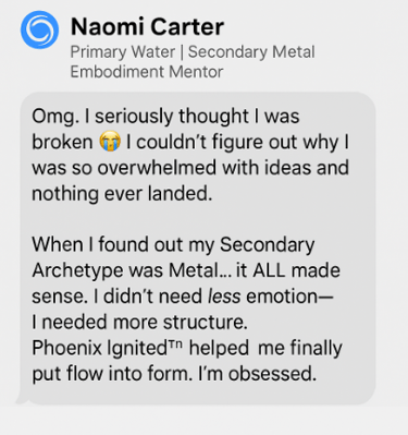 Testimonial for Water + Metal Archetype: Mompreneur shares structure and soulful systems helped transform overwhelm into ease