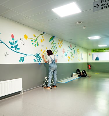 Fresque peinture murale hôpital maternité Pierre-Jean Parry CHU Caen Normandie