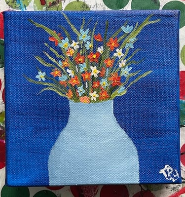 Wildflowers in a Light Blue Vase