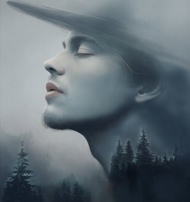Man in hat in wilderness