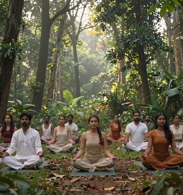 Children practicing foundational yoga poses together in a sunlit studio.
