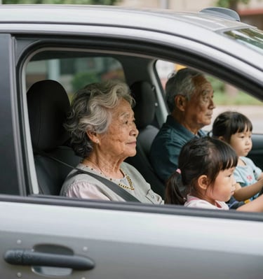 An Uber driver smiling inside a spacious SUV from familiadrive, ready for a ride.