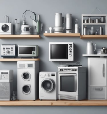 A close-up of colorful electronics neatly packed for shipping.