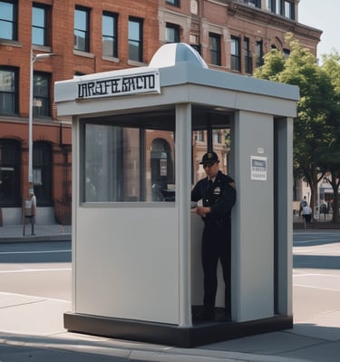 Security supervisor reviewing protocols with team members in a professional setting
