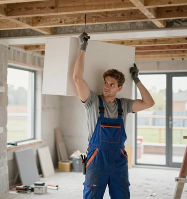 Technician installing electrical wiring inside a modern Aberdeen home.