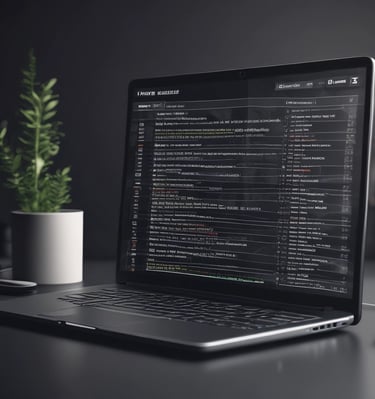 Close-up of hands typing code on a laptop with dark mode interface.