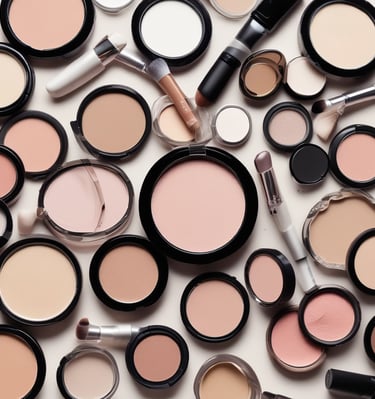 Flat lay of daily skincare essentials on a wooden vanity.