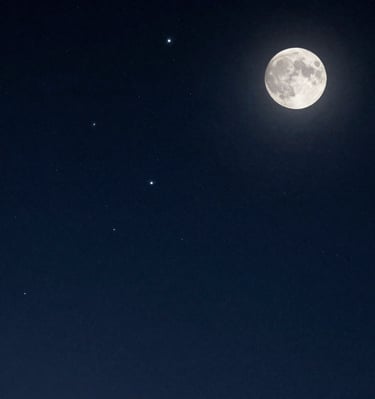 A starry night sky above a quiet Midwestern farmstead, with silhouettes of trees and a barn.
