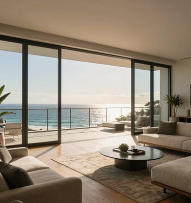 Bright living room of a Gold Coast home with modern decor and natural light.