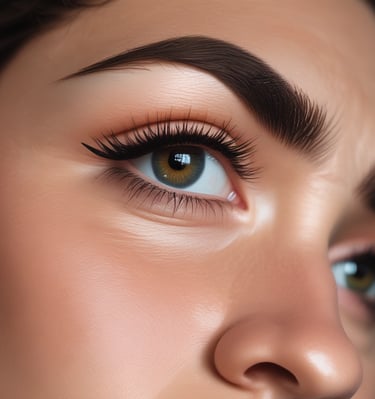 Bright, inviting treatment room with lash and brow tools neatly arranged.